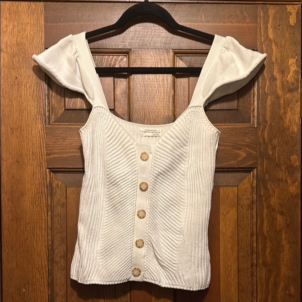 Anthropologie Cream Knit Button-Up Blouse